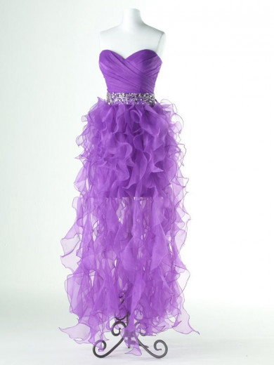 Pearl Pink\Purple Ruched Hi-Lo Crystal Belt Sweetheart Gorgeous Homecoming Dresses nm-0152