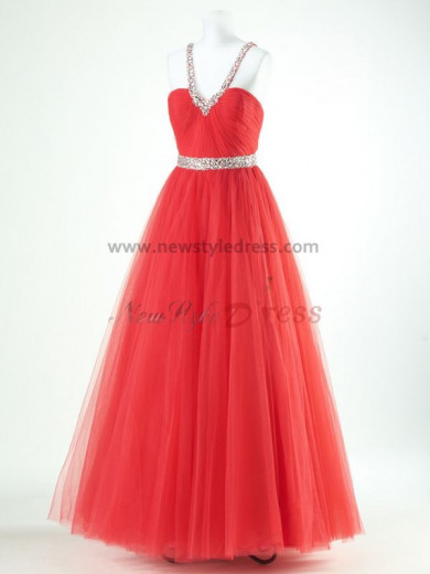 red or green Halter a-line tulle Sweetheart Ankle-Length prom dresses Belt With beading np-0167