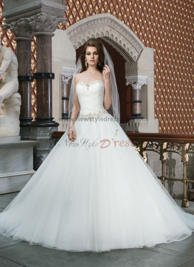 Sweetheart Chest With beading Simple Sweep Train Princess wedding dresses nw-0135