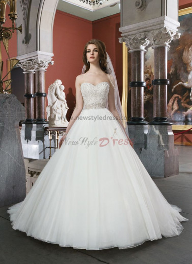 Sweetheart a-line Princess Sweep Train Chest Appliques Cheap wedding dresses nw-0134