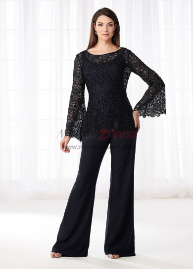 Black Mother of the bride pant suits dresses Lace Trousers set nmo-529