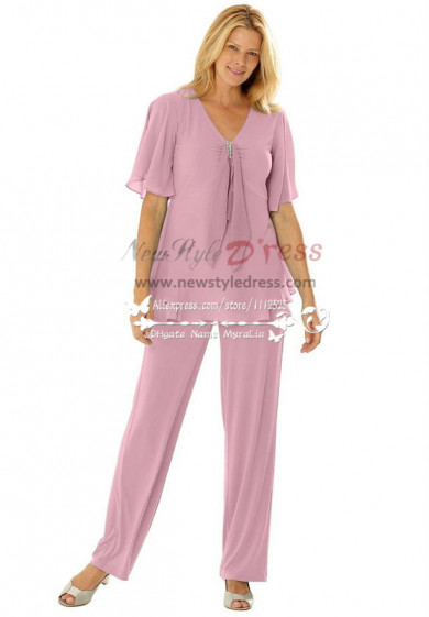 Mother of the bride Plus size pant suit Informal Pink outfit nmo-245