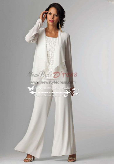 Elegant white Mother of the bride pants suit with jacket nmo-153