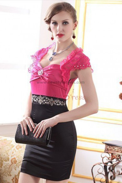 New Arrival Elegant Sweetheart Sheath Chest With beading Above The Waist Fuchsia/White Prom Dresses nm-0254