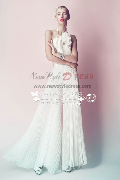 Charming chiffon bridal jumpsuit for beach wedding Custom made wps-034