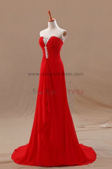 Glass Drill Brush Train red Chiffon Sweetheart prom dress np-0214