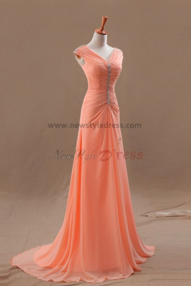 Pink Sweep Train Crystal Gorgeous Unique Length prom dress np-0216