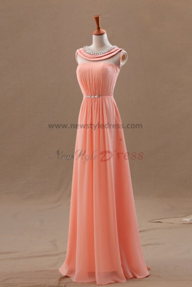 Unique Pink Chiffon Jewel Glass Drill Floor-Length prom dress np-0213