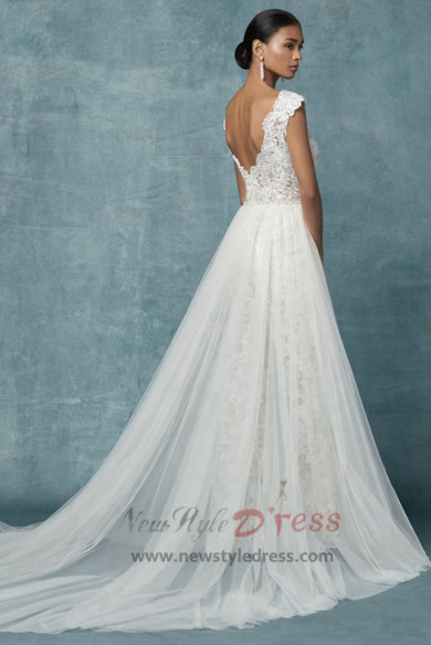Spring Lace Bridal jumpsuit Wedding pants dress with detachable train wps-116