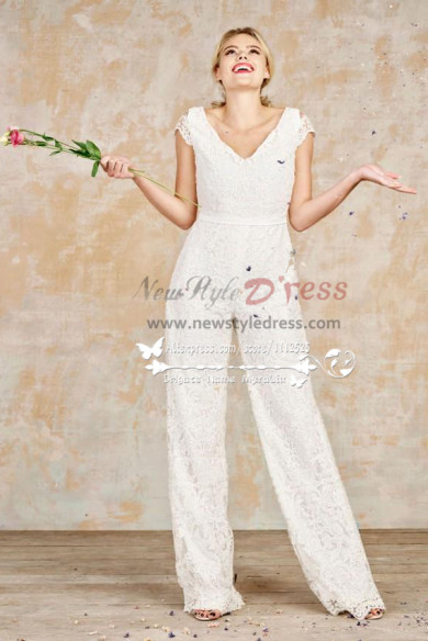 Lace bridal jumpsuits full length wedding dresses wps-067