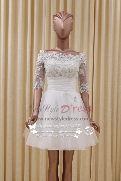 Homecoming dress Bateau white lace A-line short skirt