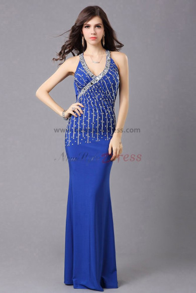 Latest Fashion Above The Waist Glass Drill Royal Blue Criss-Cross Straps prom dress np-0358