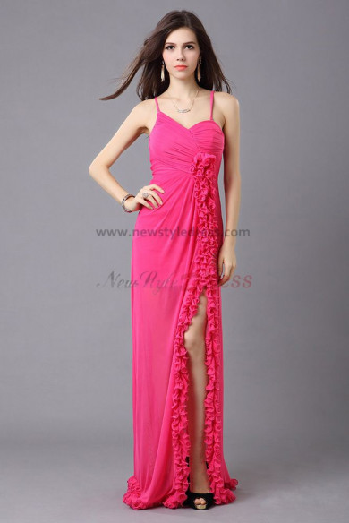 Latest Fashion Side slits Spaghetti rose red Ruched Sexy prom dress np-0344