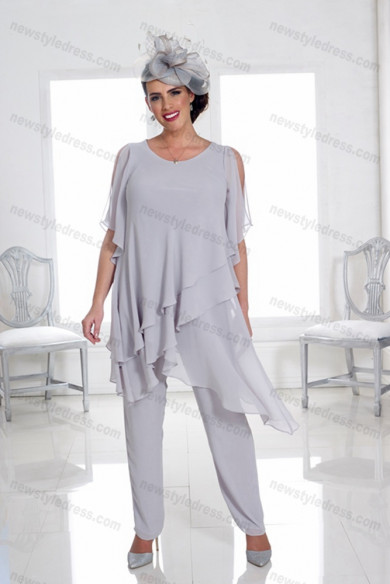 Silver Gray chiffon Mother of the bride pants suits under $100 women
