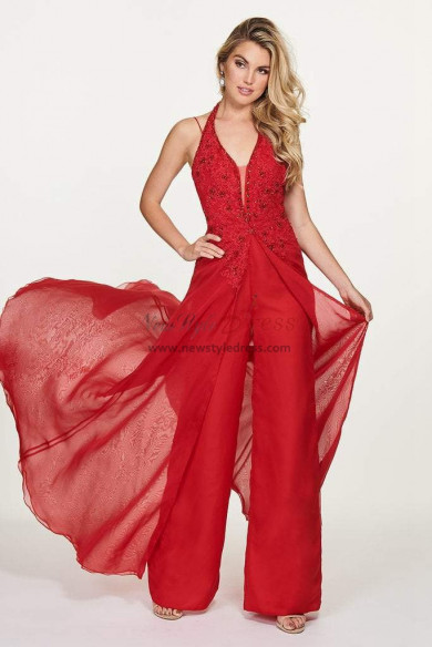 Red Chiffon Wedding Jumpsuits dresses With Train wps-155