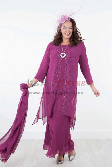 NEW ARRIVAL Rose Red Mother of the bride dresses with shawl Chiffon outfit for beach wedding nmo-302