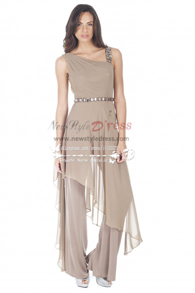 Fashion Gray chiffon jumpsuit  with crystal for wedding party women
