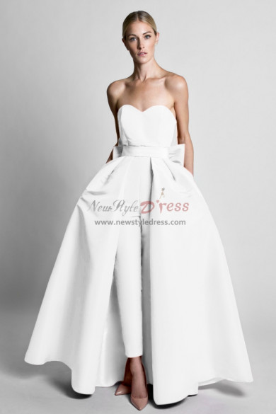 Satin Wedding Jumpsuit dresses With Detachable Train White wps-167