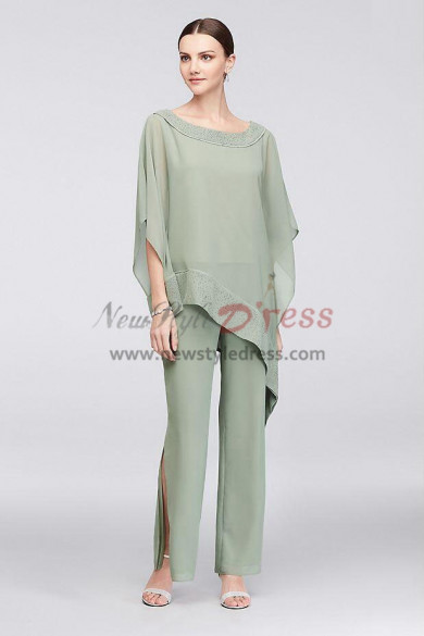 Mother of the bride Trousers set Sage chiffon pantsuit dresses Elastic waist  Custom-made Plus size nmo-430