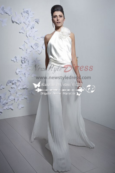 Charming bridal jumpsuit Halter wide legs accordion pleats pants culottes wps-033