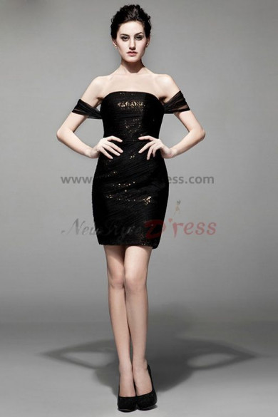 2019 New Style Black Short Prom Dresses Sequins Under nm-0190