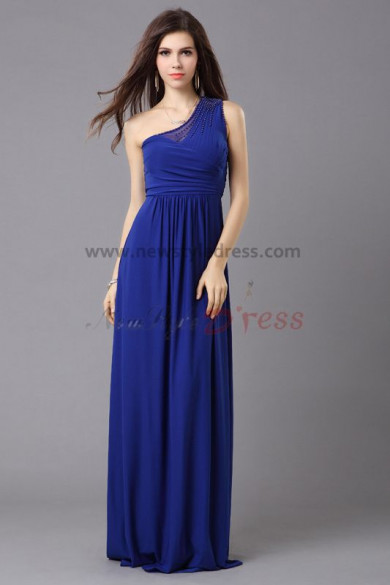Cheap Royal Blue Oblique band Chiffon Chest With beading under 100 prom dresses np-0331