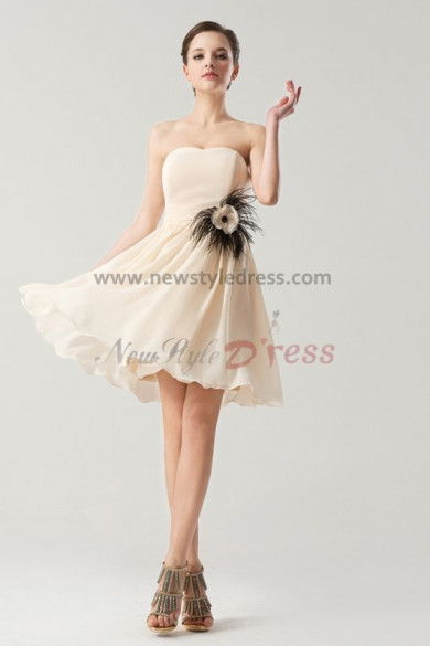 Strapless Chiffon Short Feathers Bridesmaids Dresses Under 100 nm-0177