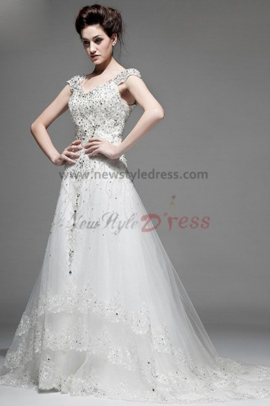 Luxurious Glass Drill Portait Wedding Dresses Spring Fall nw-0101