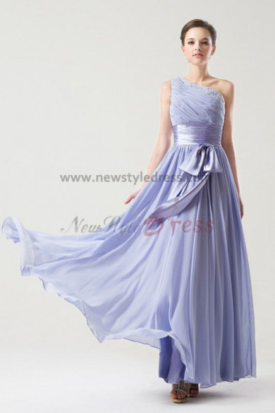 One Shoulder Belt beading purple blue Chiffon prom Dresses np-0259