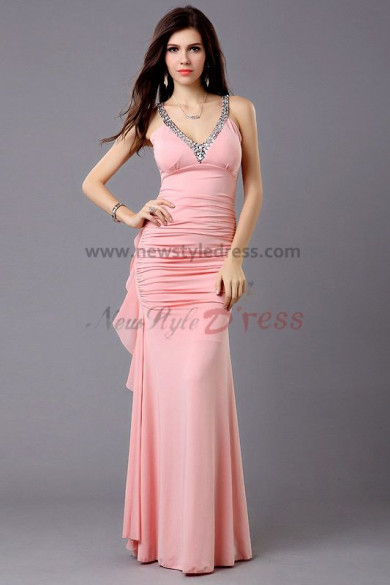 Sweetheart Pearl Pink Crystal Neckline Draped Elegant prom dresses np-0324