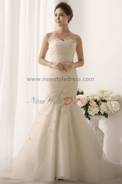 Sheath Mermaid Hot Sale Appliques Elegant Cheap Wedding Gown nw-0166