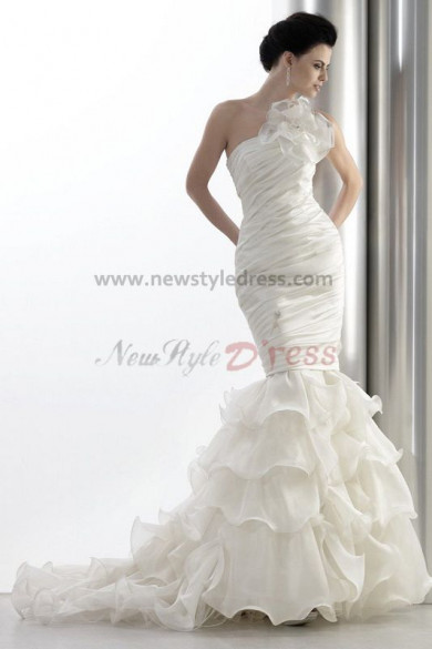 Sheath Ruched One Shoulder Elegant Wedding Dress nw-0286