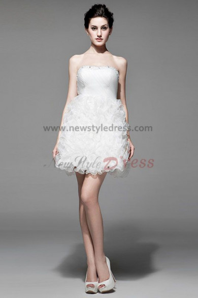 Strapless Ruffles White Short Sexy Cocktail Dresses nm-0198