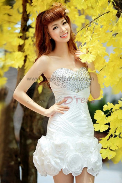 White Short flower Cocktail Dresses Chest With Glass Drill np-0222