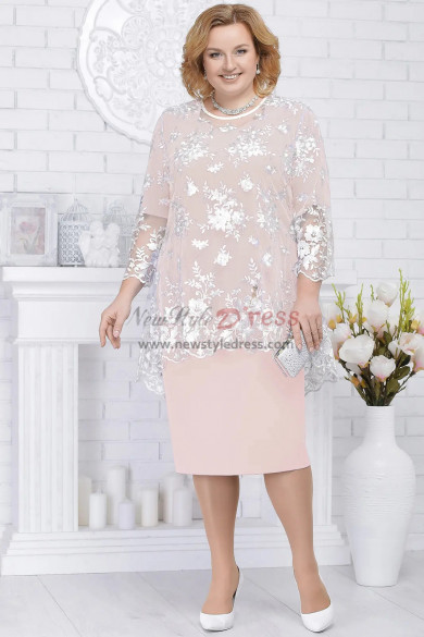 Pink Plus size Mother of the bride dresses Knee-Length 2PC women
