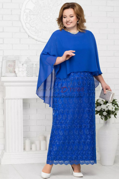 Plus size mother of the bride dresses with chiffon Poncho Royal blue Evening Gown nmo-567