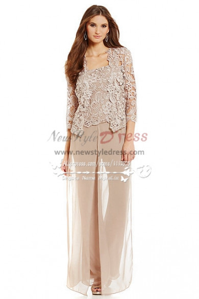 Champagne lace 3PC Pantset Mother of the bride pant suits Summer wedding outfits nmo-257