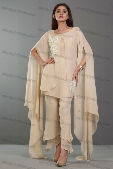 2023 Champagne Mother Of the Bride Pant Suits Hand Beading women