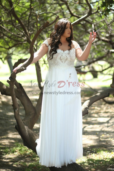 Glamorous Chiffon Beach Wedding Dresses, Empire Cap Sleeves Bride Dresses bds-0021