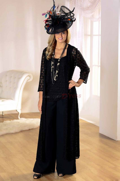 Latest Fashion black mother of the bride dress pants suit With Lace Jacket nmo-067