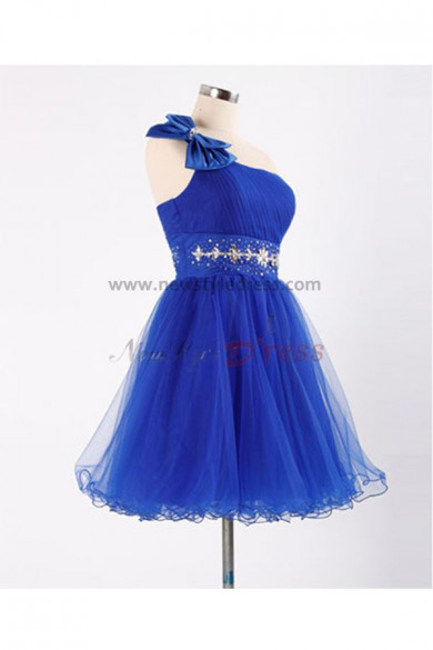 2019 hot sale Sashes With beading Glamorous Navy blue One Shoulder Tiered Homecoming Dresses nm-0077