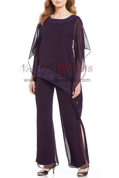 2019 Fashion Plus size Chiffon Mother of the bride pant suits nmo-401