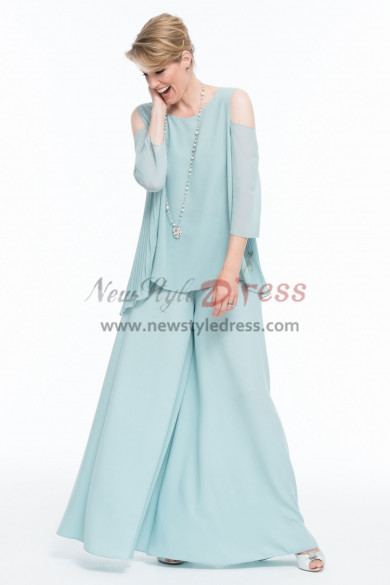Mother of the bride pant suit Aqua Chiffon Draped Top High-end Trouser outfit nmo-450