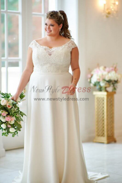 2023 Plus Size Elegant Wedding Dresses, Off the Shoulder Sweep Train Bride Dresses bds-0046