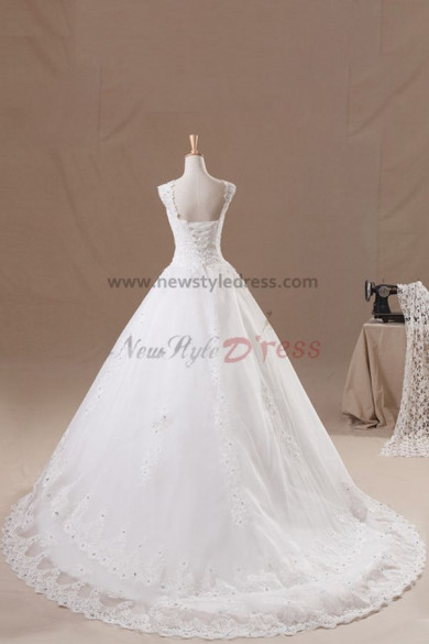 Appliques Elegant 20 Inch Train lace Side Tiered wedding dresses nw-0138