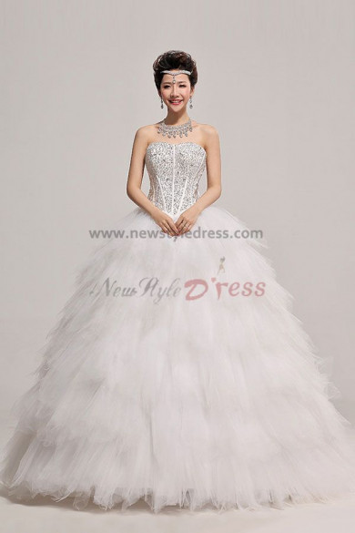 Ball Gown Tulle Tiered Chest With beading Wedding Dresses nw-0068