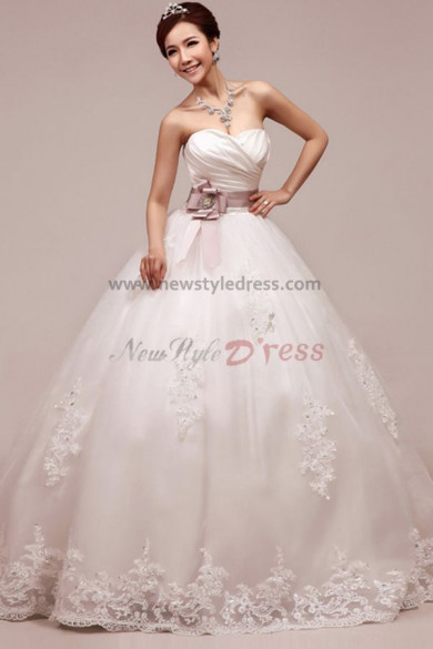 Chest with pleats Sweetheart Ball Gown Lace Up Floor-Length Elegant Waist With flower Wedding dresses nw-0046