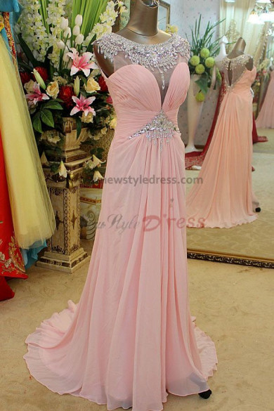 Crystal Tassel Court Train Chiffon Elegant V-neck Chest With pleats new style Evening Dresses np-0121