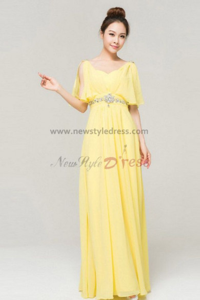 Daffodil Chiffon Floor-Length Gorgeous Crystal Backless prom dress np-0141