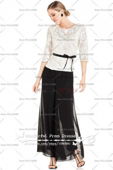 Elegant three quarter sleeve Black mother of the bride pant suits with lace jacket nmo-019